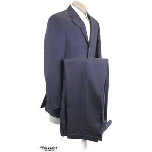 Paulo Solaris Men's 2 Piece Suit Wool Blue Checked 3 Btn 40L Pleated Fronts 32"
